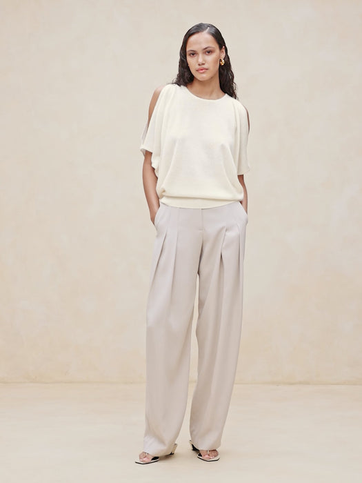 Cashmere-Linen Shoulder Cut-Out Sweater