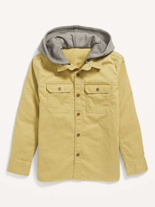 Long-Sleeve Hooded Utility Twill Shirt for Boys