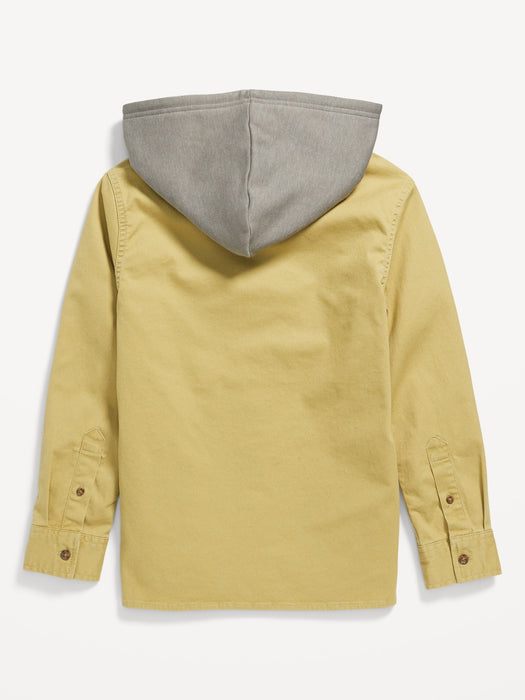 Long-Sleeve Hooded Utility Twill Shirt for Boys