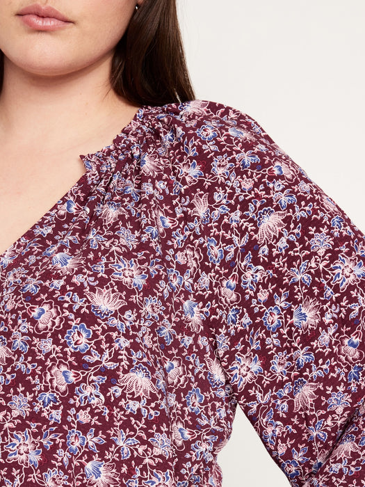 Ruffled Split-Neck Top