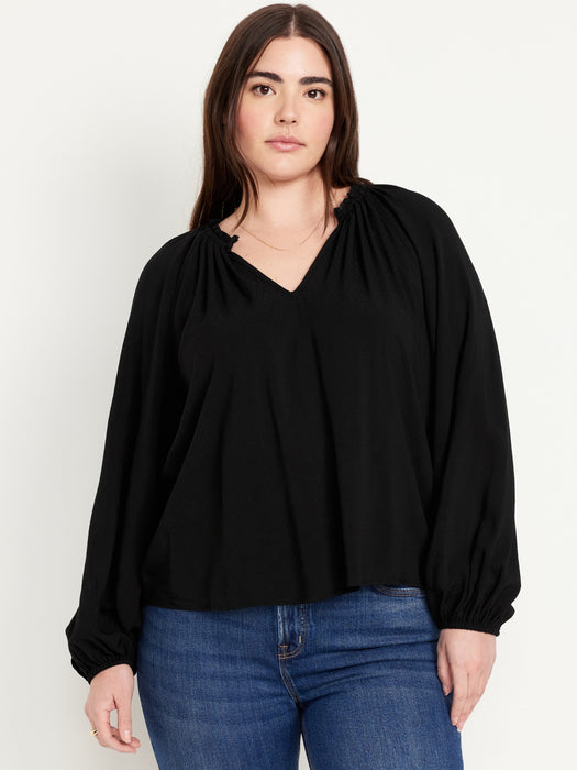 Ruffled Split-Neck Top