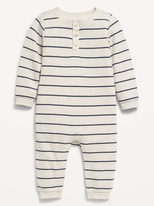 Printed Long-Sleeve Thermal-Knit Henley One-Piece for Baby