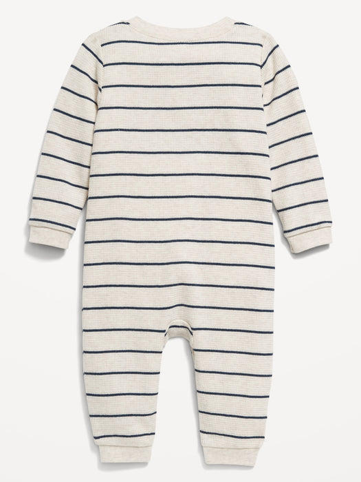 Printed Long-Sleeve Thermal-Knit Henley One-Piece for Baby