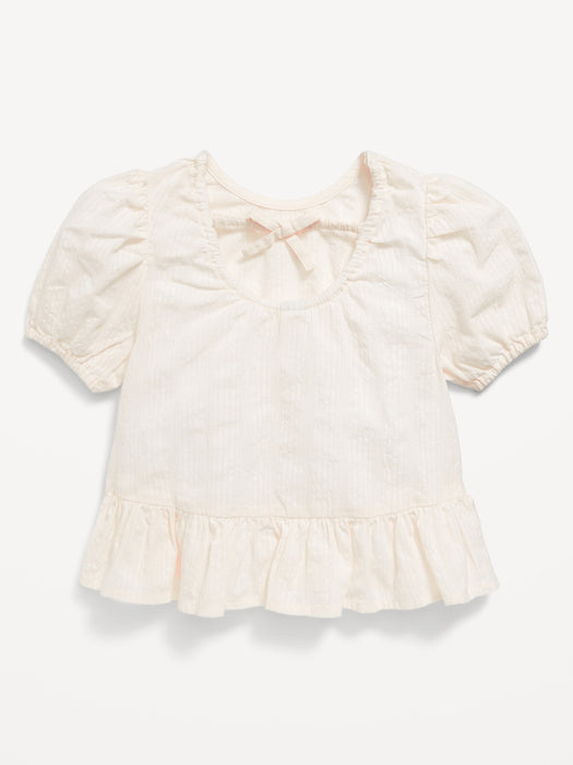 Short-Sleeve Textured Ruffle-Hem Top for Toddler Girls