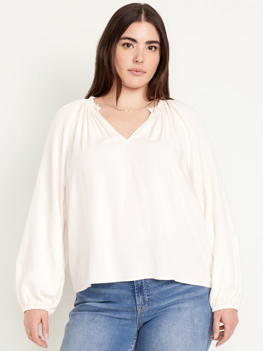 Ruffled Split-Neck Top