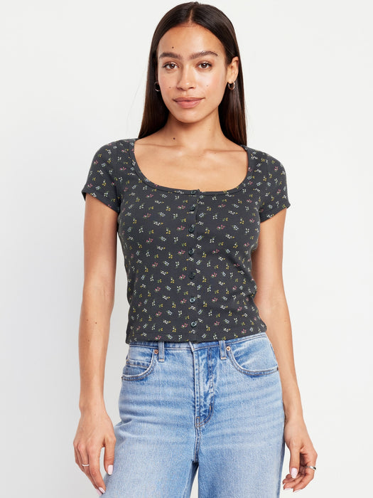 Rib-Knit Button-Down Top
