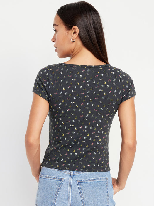 Rib-Knit Button-Down Top