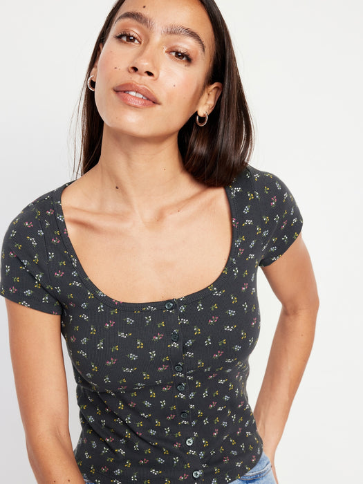 Rib-Knit Button-Down Top