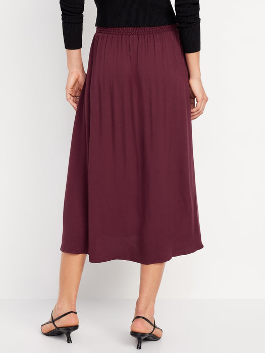 Smocked-Waist Midi Skirt