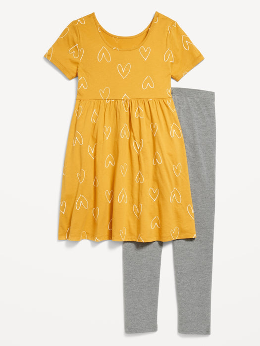 Short-Sleeve Fit and Flare Dress and Leggings Set for Girls