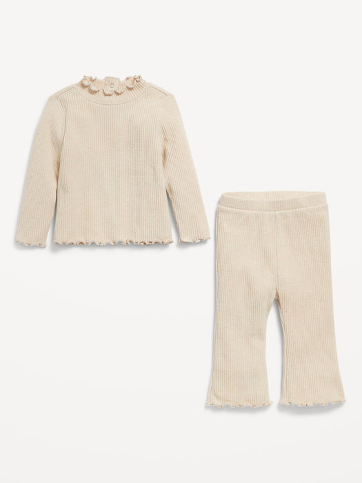 Plush Ribbed Long-Sleeve Top and Flare Pants Set for Baby