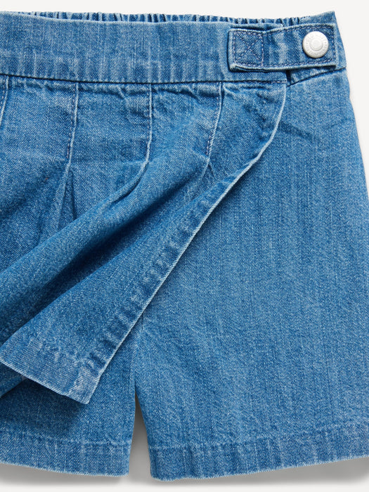 High-Waisted Pleated Jean Skort for Toddler Girls