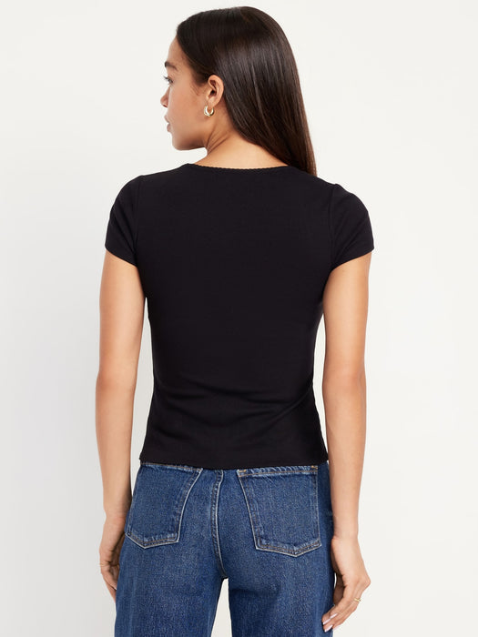 Lace-Trim Rib-Knit Top