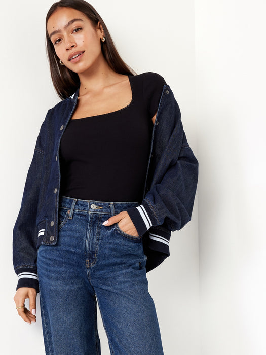 Lace-Trim Rib-Knit Top