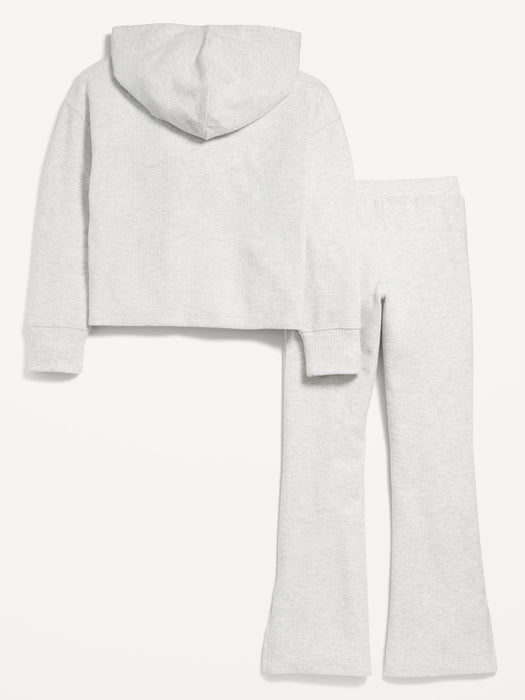 Plush Ribbed Hoodie and Flare Pants Set for Girls