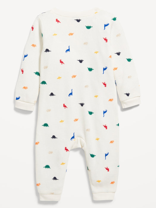 Printed Long-Sleeve Thermal-Knit Henley One-Piece for Baby