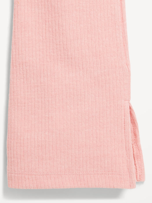 Plush Ribbed Hoodie and Flare Pants Set for Girls