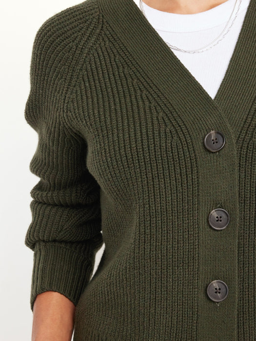 Shaker-Stitch Cardigan Sweater