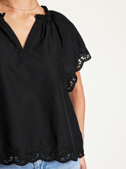 Embroidered Split-Neck Top