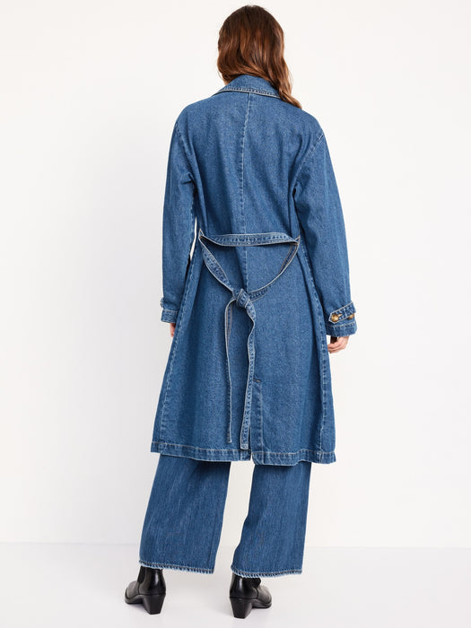 Tie-Belt Jean Trench Coat