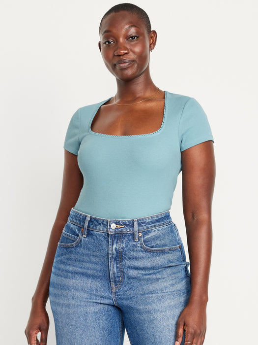 Lace-Trim Rib-Knit Top