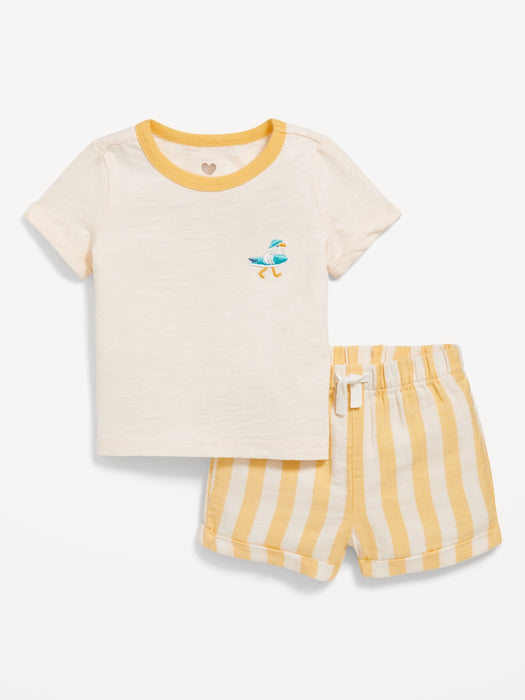 Little Navy Organic-Cotton Graphic T-Shirt and Shorts Set for Baby