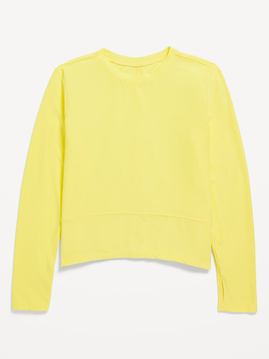 Long-Sleeve Curved-Hem Performance Top for Girls