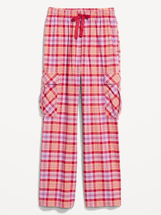 High-Waisted Flannel Cargo Pants