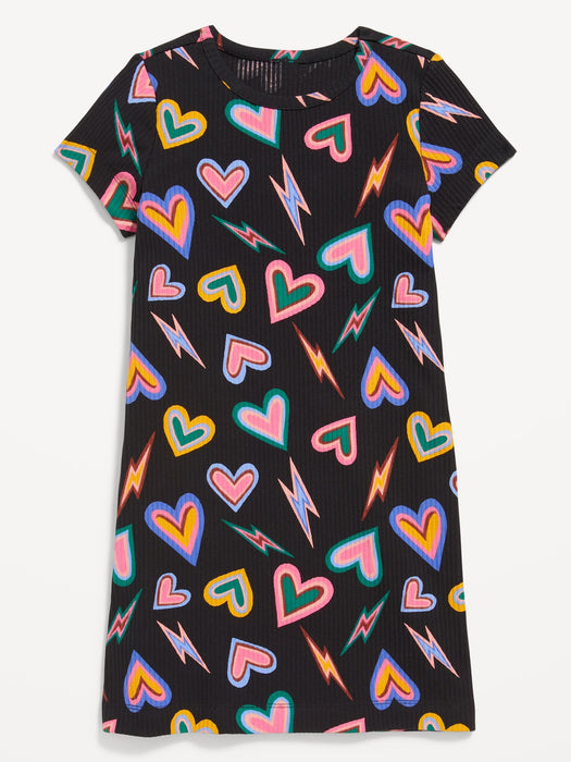 Printed Short-Sleeve Ribbed Dress for Girls