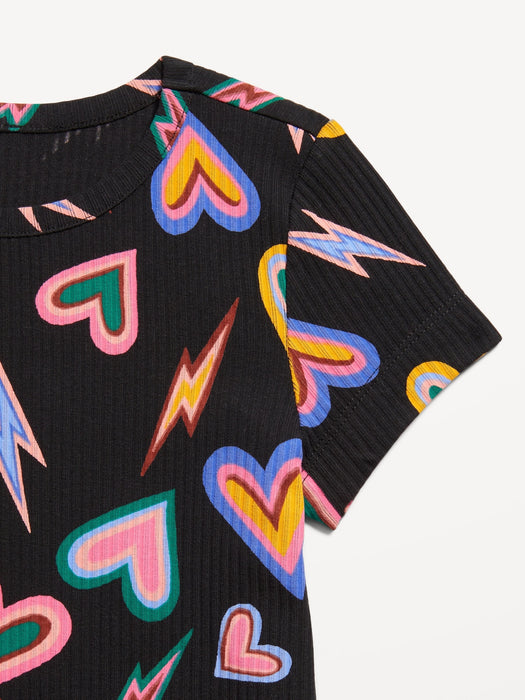 Printed Short-Sleeve Ribbed Dress for Girls