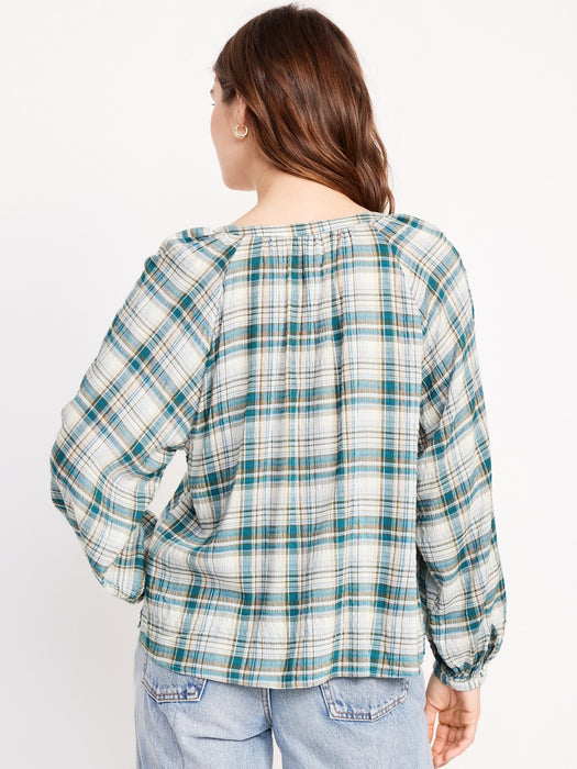 Loose Split-Neck Button-Down Top