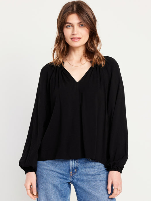 Ruffled Split-Neck Top