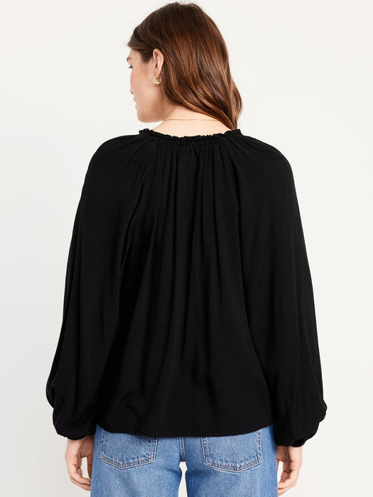 Ruffled Split-Neck Top