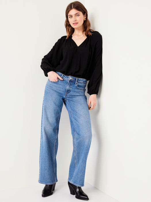 Ruffled Split-Neck Top