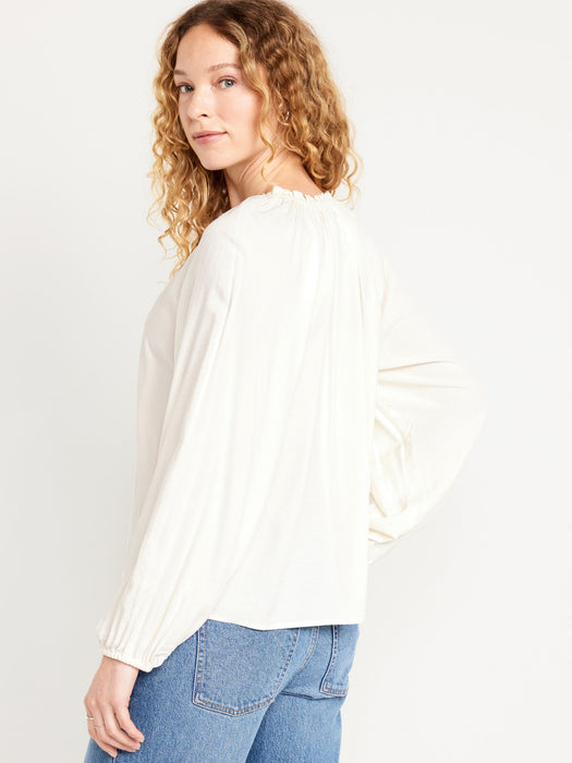 Ruffled Split-Neck Top