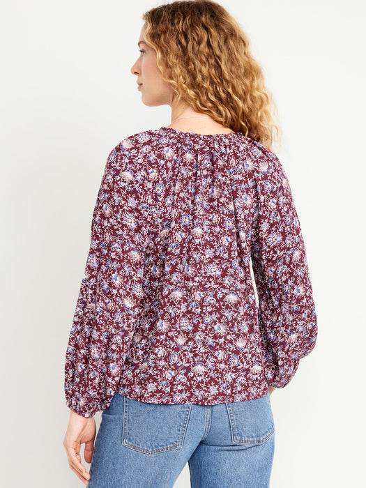 Ruffled Split-Neck Top