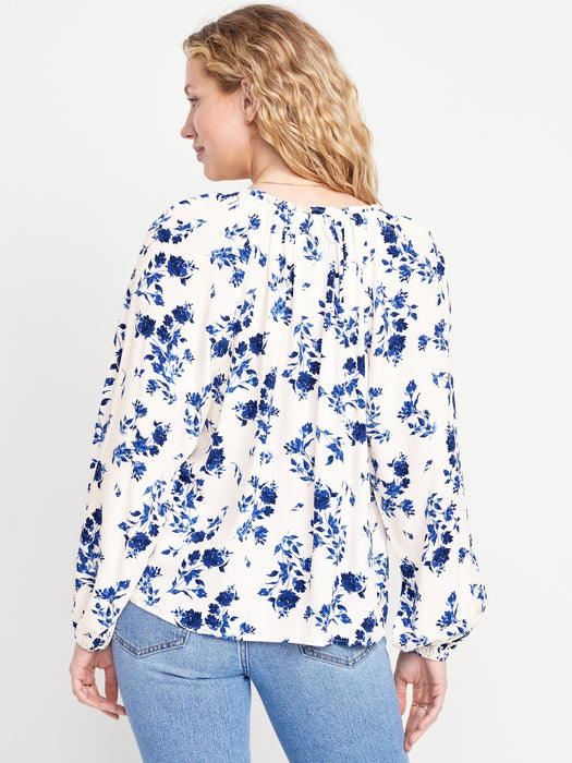 Ruffled Split-Neck Top