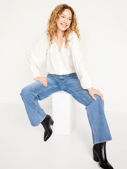 Ruffled Split-Neck Top