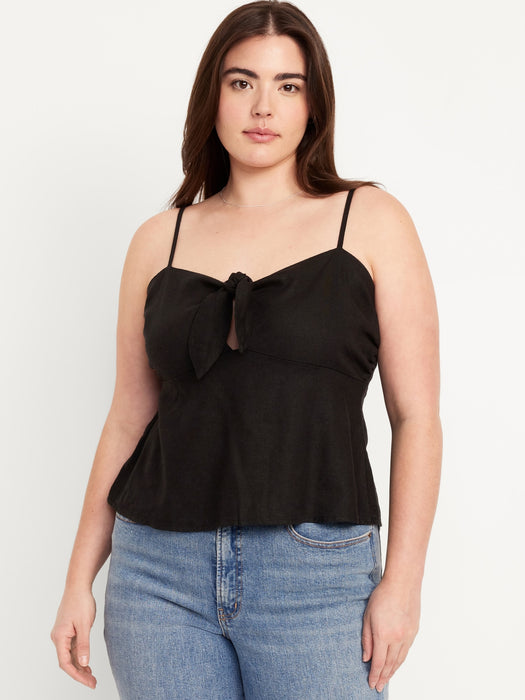 Tie-Front Linen-Blend Top