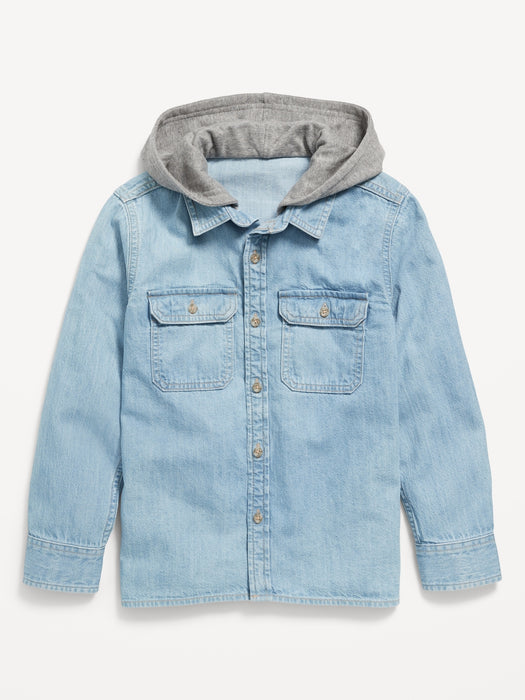 Long-Sleeve Hooded Utility Jean Shirt for Boys