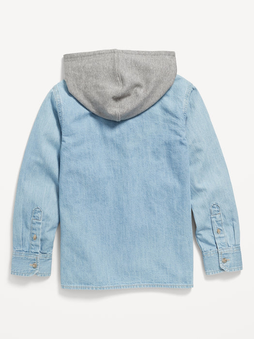 Long-Sleeve Hooded Utility Jean Shirt for Boys