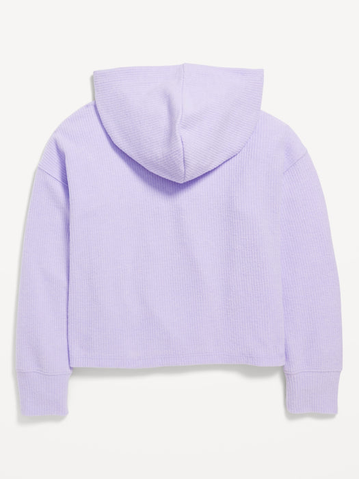 Cropped Plush Ribbed Hoodie for Girls