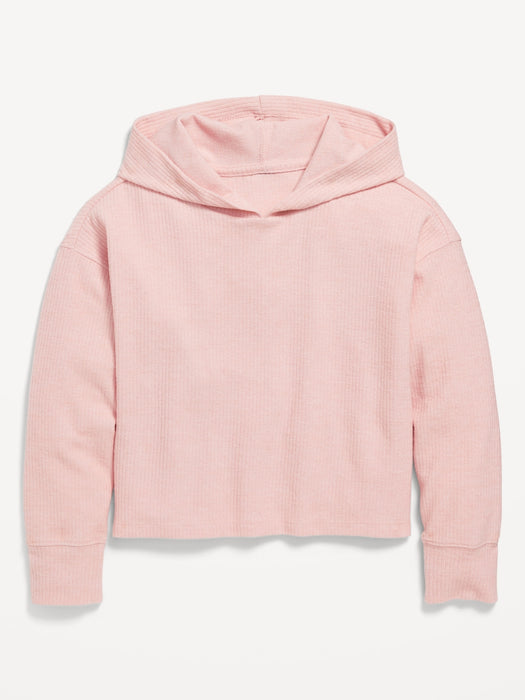Cropped Plush Ribbed Hoodie for Girls