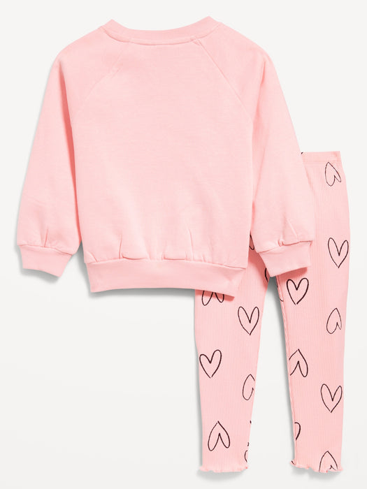 Long-Sleeve Logo Sweatshirt and Leggings Set for Toddler Girls
