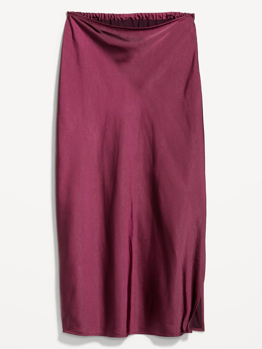 High-Waisted Satin Midi Slip Skirt