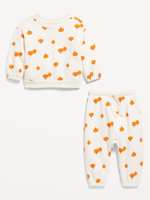 Printed Crew-Neck Sweatshirt and Sweatpants Set for Baby