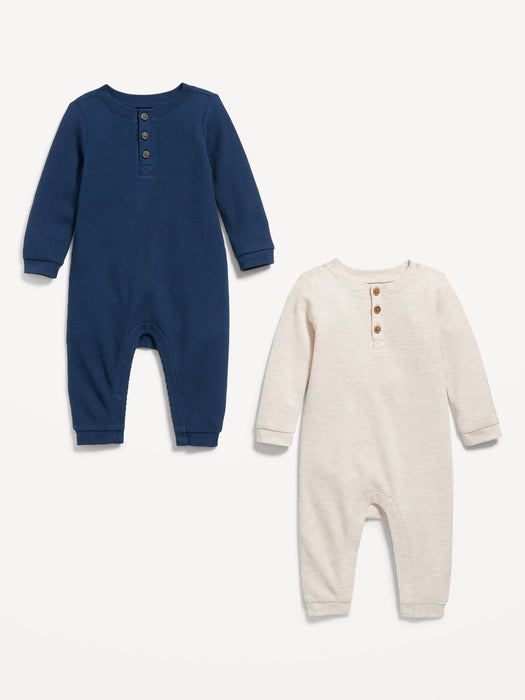 Long-Sleeve Thermal-Knit Henley One-Piece 2-Pack for Baby