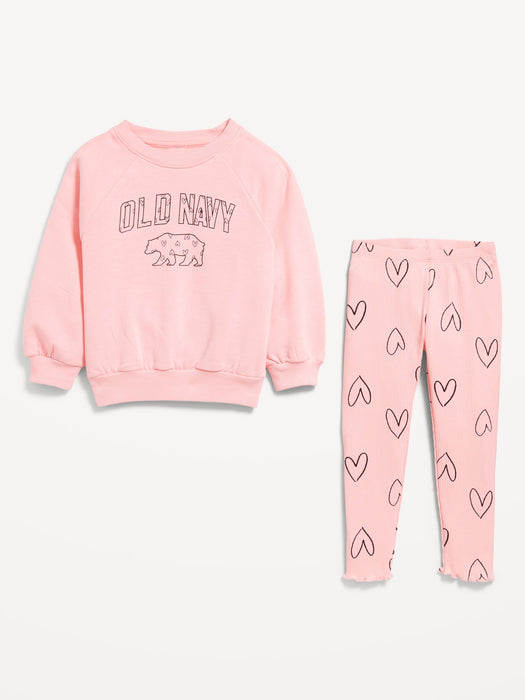 Long-Sleeve Logo Sweatshirt and Leggings Set for Toddler Girls