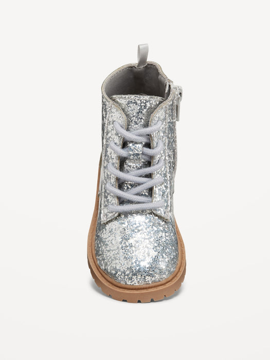 Glittery Side-Zip Combat Boots for Toddler Girls