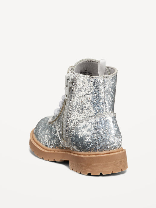 Glittery Side-Zip Combat Boots for Toddler Girls
